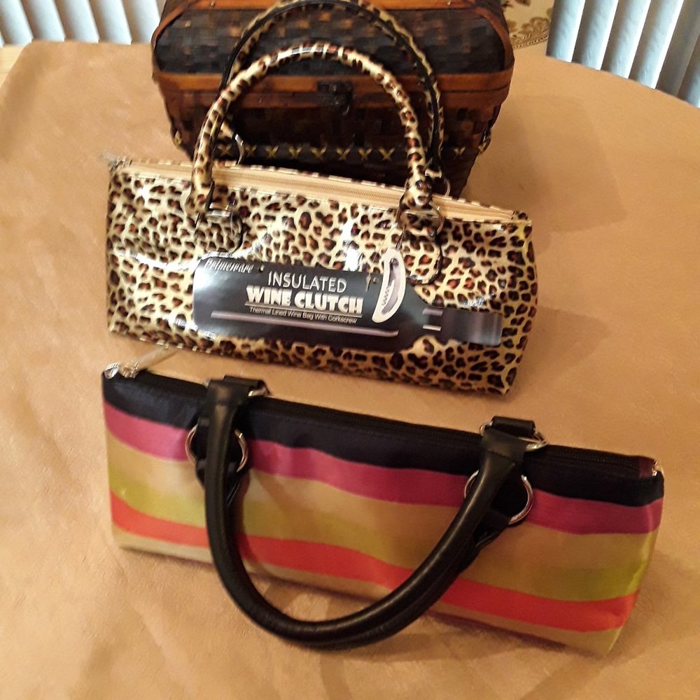$$$ Pair of Primeware Wine Clutches Striped & Cheetah $$$